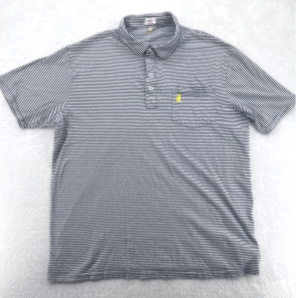 Johnnie-O Mens Polo Shirt XXL Blue White Striped Cotton Short Sleeve Pocket Logo